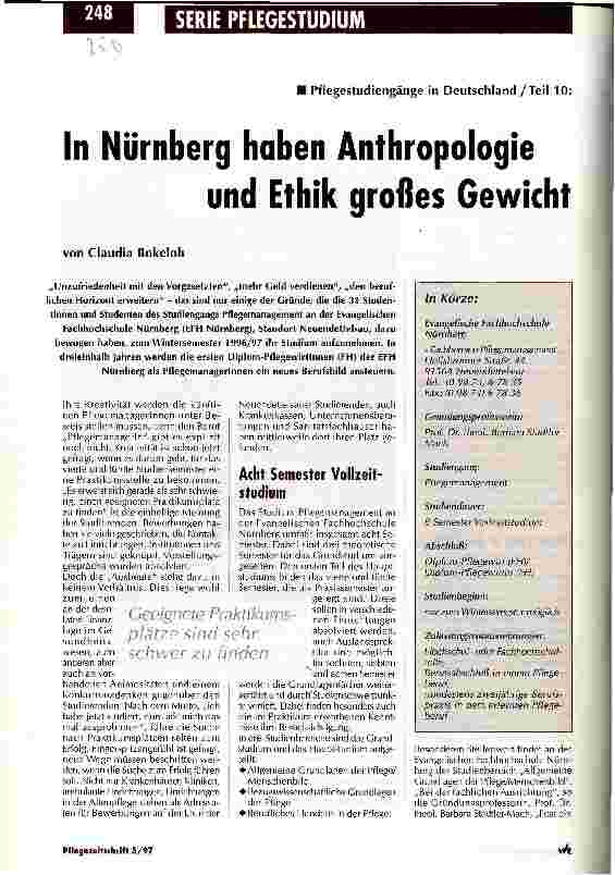 Vorschauseite 1: In Nürnberg haben Anthropologie und Ethik großes Gewicht Pflegestudiengänge in Deutschland/Teil 10