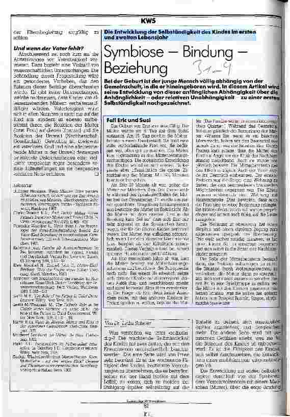 Vorschauseite 1: Symbiose - Bindung - Beziehung Die Entwicklung der Selbständigkeit des Kindes im ersten und zweiten Lebensjahr