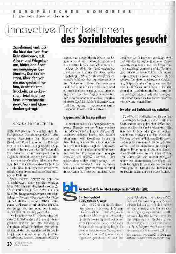 Vorschauseite 1: Innovative Architektinnen des Sozialstaates gesucht Europäischer Kongress für Leiterinnen und Leiter von Altersheimen