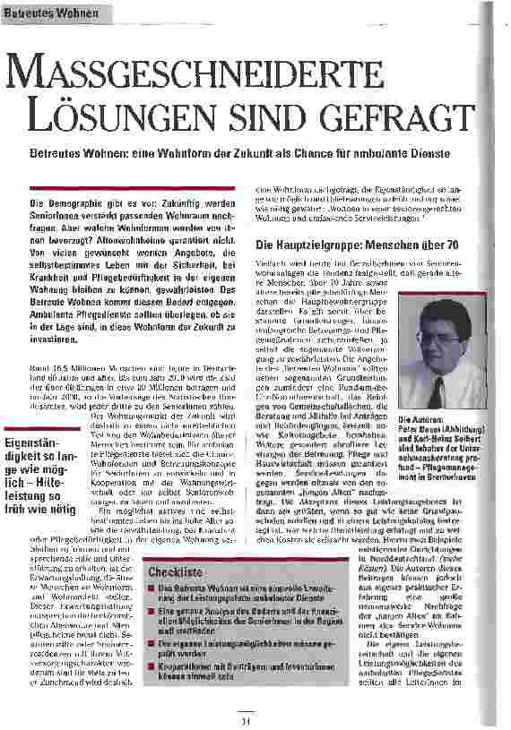 Vorschauseite 1: Maßgeschneiderte Lösungen sind gefragt Betreutes Wohnen: eine Wohnform der Zukunft als Chance für ambulante Dienste