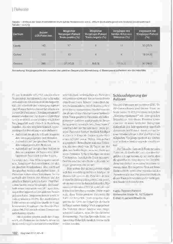 Vorschauseite 2: Infektionen durch Clostridium difficile:Wie oft wird der Erreger von „Vorgängerpatienten“ erworben?