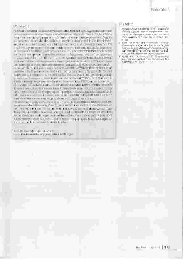 Vorschauseite 3: Infektionen durch Clostridium difficile:Wie oft wird der Erreger von „Vorgängerpatienten“ erworben?