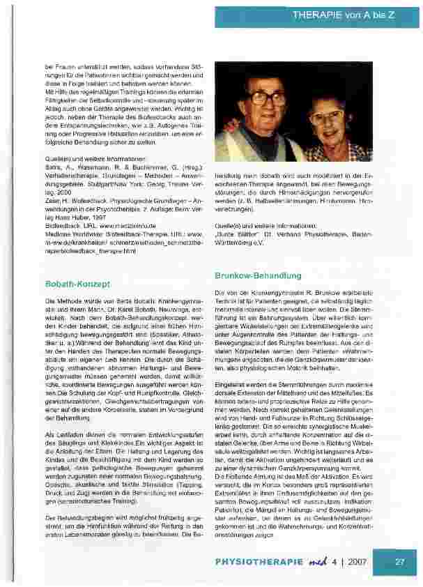 Vorschauseite 4: Therapien von A bis ZBabymassage / Beckenbodengymnastik / Brustamputation / Bewegungstherapie im Wasser / Bindegewebsmassage / Biofeedback /Bobath-Konzept / Brunkow-Behandlung / B…