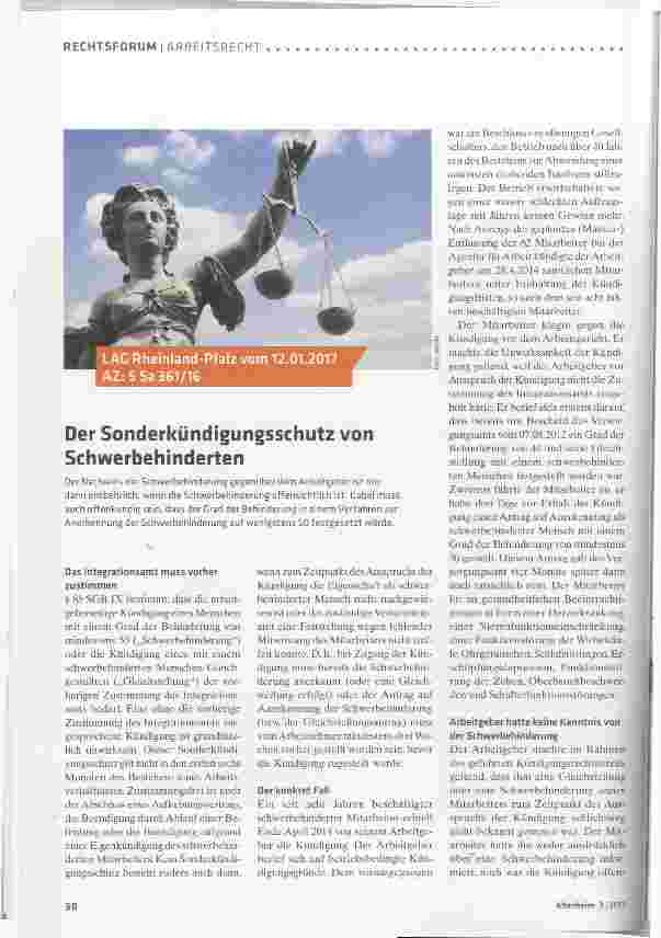 Vorschauseite 1: Der Sonderkündigungsschutz von Schwerbehinderten