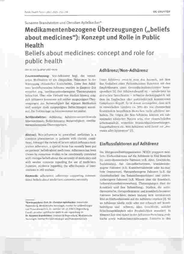 Vorschauseite 1: Medikamentenbezogene Überzeugungen („beliefs about medicines“): Konzept und Rolle in Public Health Beliefs about medicines: concept and role for public health