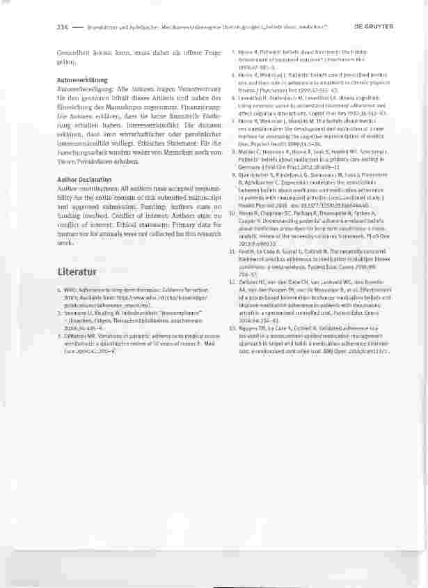 Vorschauseite 3: Medikamentenbezogene Überzeugungen („beliefs about medicines“): Konzept und Rolle in Public Health Beliefs about medicines: concept and role for public health