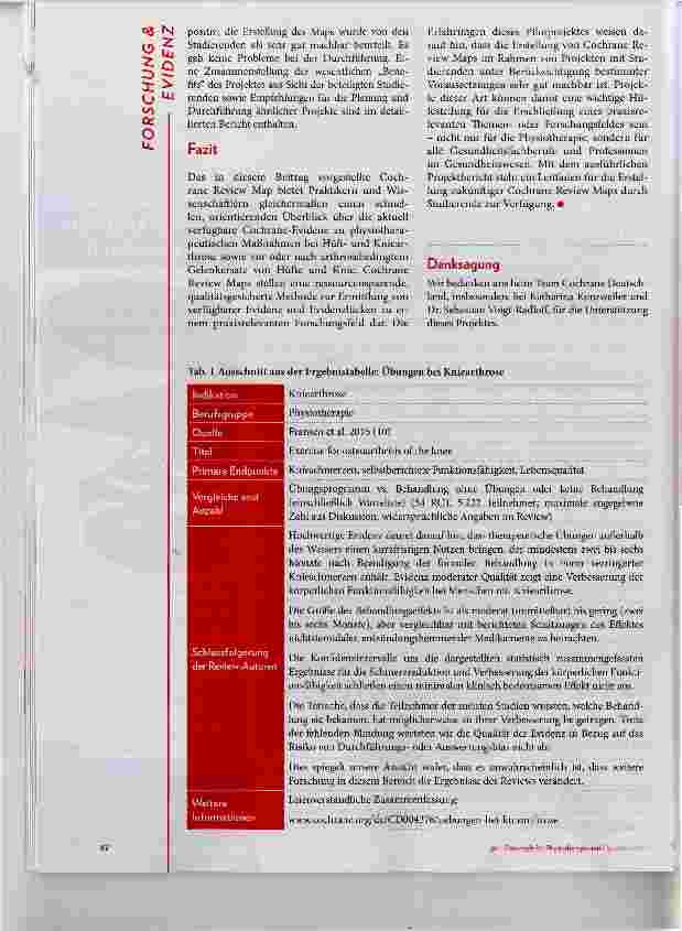 Vorschauseite 3: Cochrane Review Map: Physiotherapie bei Hüftund Kniearthrose