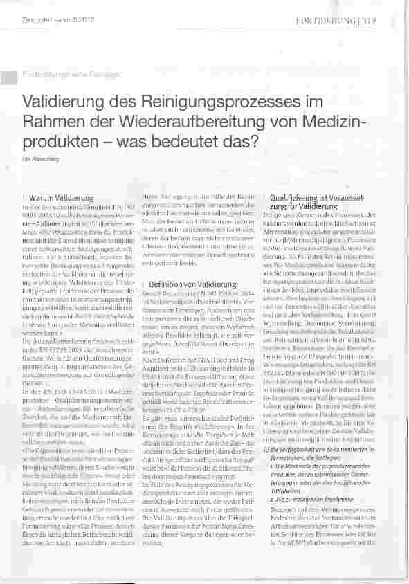 Vorschauseite 1: Validierung des Reinigungsprozesses im Rahmen der Wiederaufbereitung von Medizin- Produkten was bedeutet das?