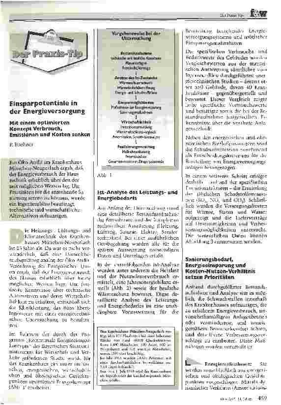 Vorschauseite 1: Einsparpotentiale in der Energieversorgung Mit einem optimierten Konzept Verbrauch, Emissionen und Kosten senken