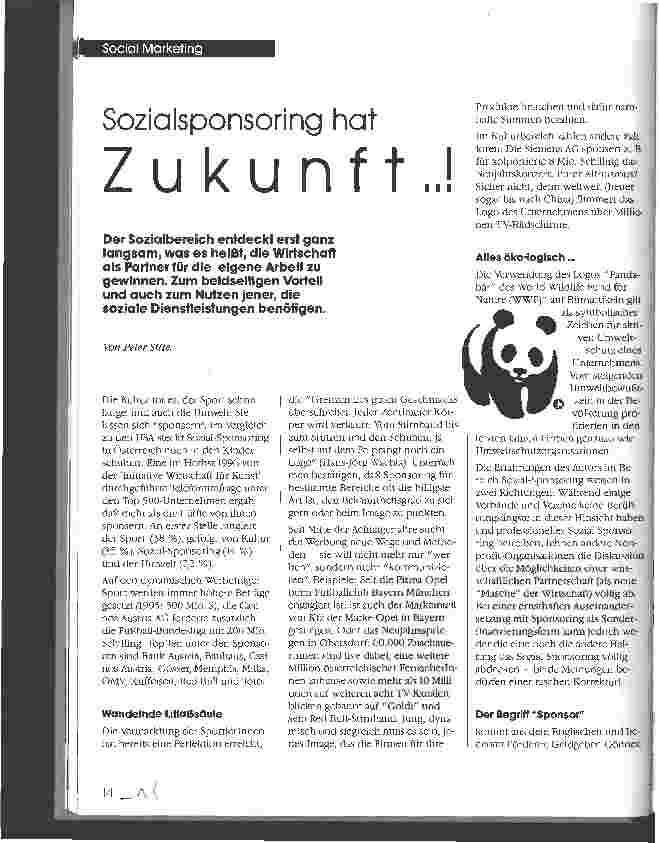 Vorschauseite 1: Sozialsponsoring hat Zukunft
