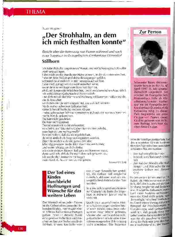 Vorschauseite 1: Der Strohhalm, an dem ich mich festhalten konnte Bericht über die Betreuung von Paaren während und nach einer Totgeburt im Evangelischen Krankenhaus Düsseldorf