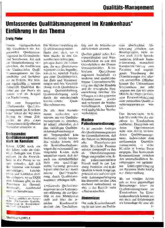 Vorschauseite 1: Umfassendes Qualitätsmanagement im Krankenhaus Einführung in das Thema