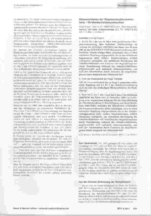 Vorschauseite 1: Hinausschieben der Regelrentenaltersbefristung Vorabentscheidungsersuchen