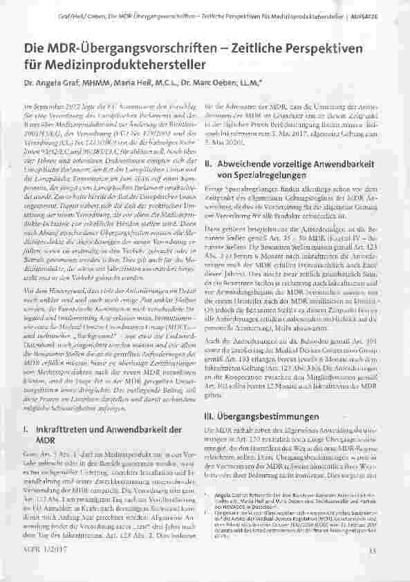 Vorschauseite 1: Die MDR-Übergangsvorschriften Zeitliche Perspektiven für Medizinproduktehersteller