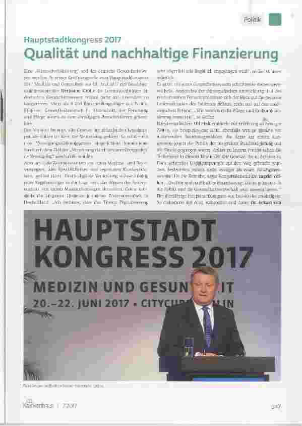 Vorschauseite 1: Hauptstadtkongress 2017 Qualität und nachhaltige Finanzierung