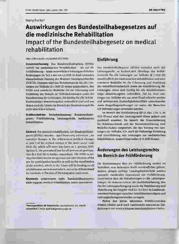 Vorschauseite 1: Auswirkungen des Bundesteilhabegesetzes auf die medizinische Rehabilitation