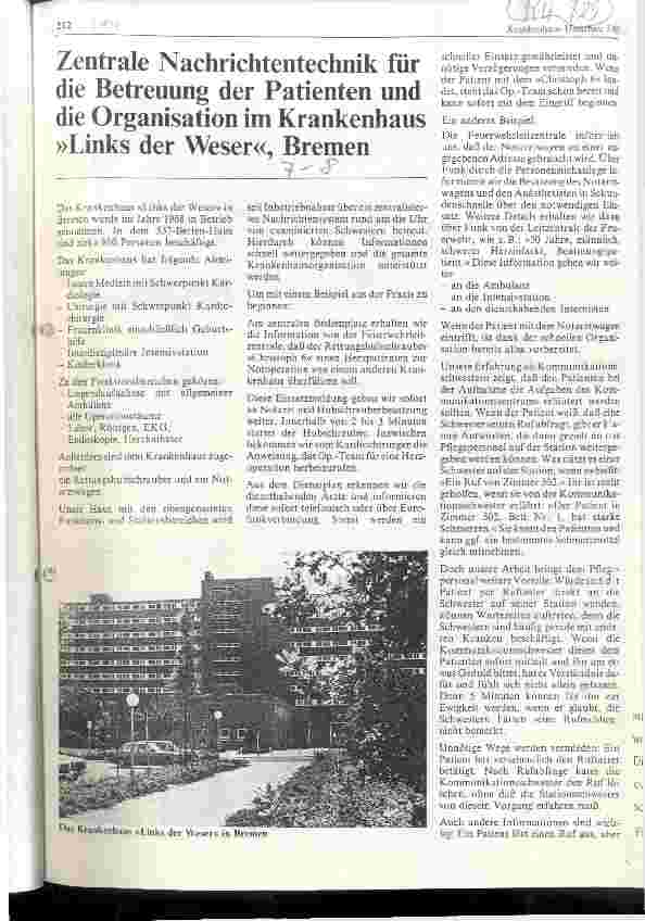 Vorschauseite 1: Zentrale Nachrichtentechnik für die Betreuung der Patienten und die Organisation im Krankenhaus Links der Weser, Bremen