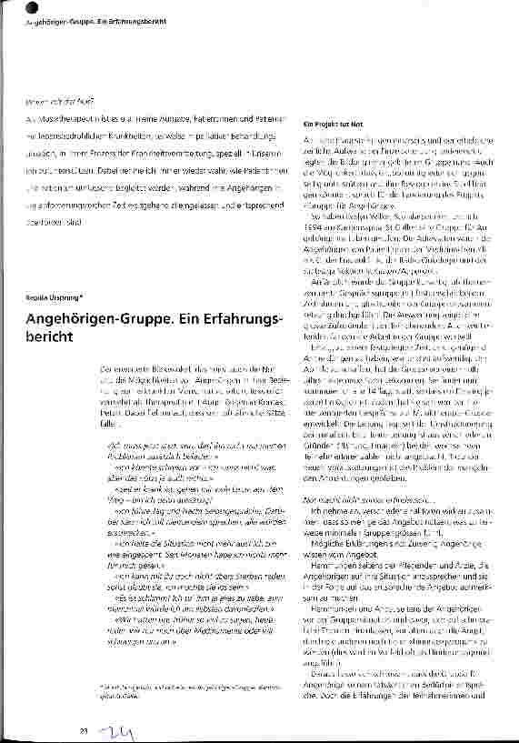 Vorschauseite 1: Angehörigen-Gruppe. Ein Erfahrungsbericht