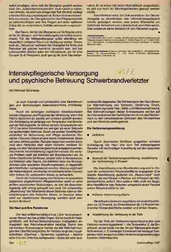Vorschauseite 1: Intensivpflegerische Versorgung und psychische Betreuung Schwerbrandverletzter