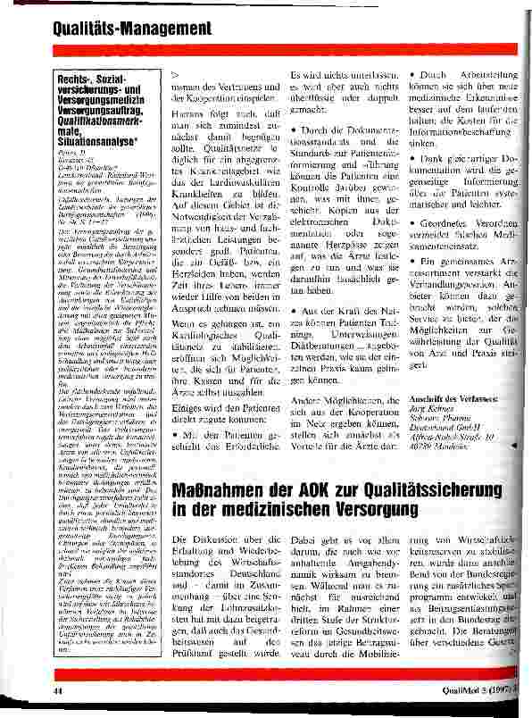 Vorschauseite 1: Maßnahmen der AOK zur Qualitätssicherung in der medizinischen Versorgung