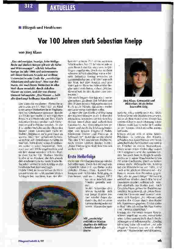 Vorschauseite 1: Vor 100 Jahren starb Sebastian Kneipp Blitzguß und Heublume