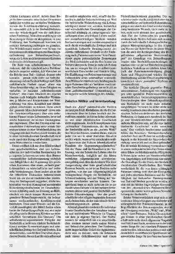 Vorschauseite 3: Zwischen Lebensschutz und Selbstbestimmung Anmerkungen zur Sterbehilfediskussion