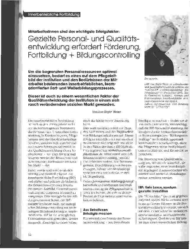 Vorschauseite 1: MitarbeiterInnen sind der wichtigste Erfolgsfaktor: Gezielte Personalund Qualitätsentwicklung erfordert Förderung, Fortbildung + Bildungscontrolling