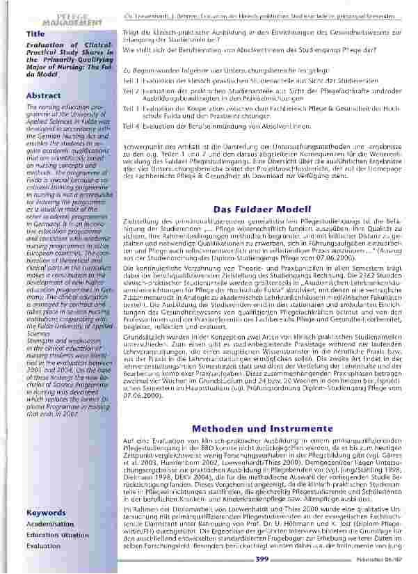 Vorschauseite 2: Evaluation der klinisch-praktischen Studienanteile im primärqualifizierenden Studiengang Pflege: Das Fuldaer Modell