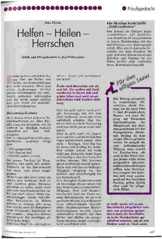 Vorschauseite 1: Helfen - Heilen - Herrschen Ethik und Alltagshandeln in den Heilberufen