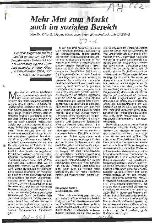 Vorschauseite 1: Mehr Mut zum Markt auch im sozialen Bereich