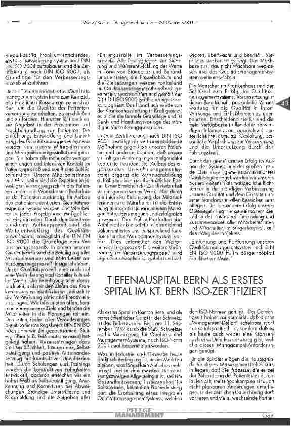 Vorschauseite 2: Ausgezeichnet nach ISO-Norm 9001 Bürgerhospital Frankfurt am Main und Tiefenauspital CH-3004 Bern