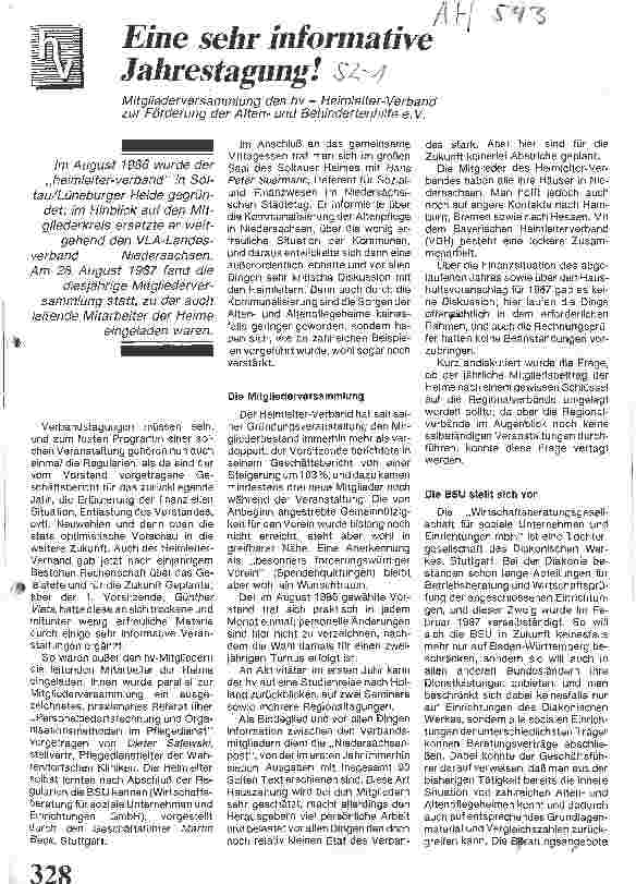 Vorschauseite 1: Eine sehr informative Jahrestagung! Mitgliederversammlung des hv - Heimleiter-Verband zur Förderung der Altenu. Behindertenhilfe e. V.