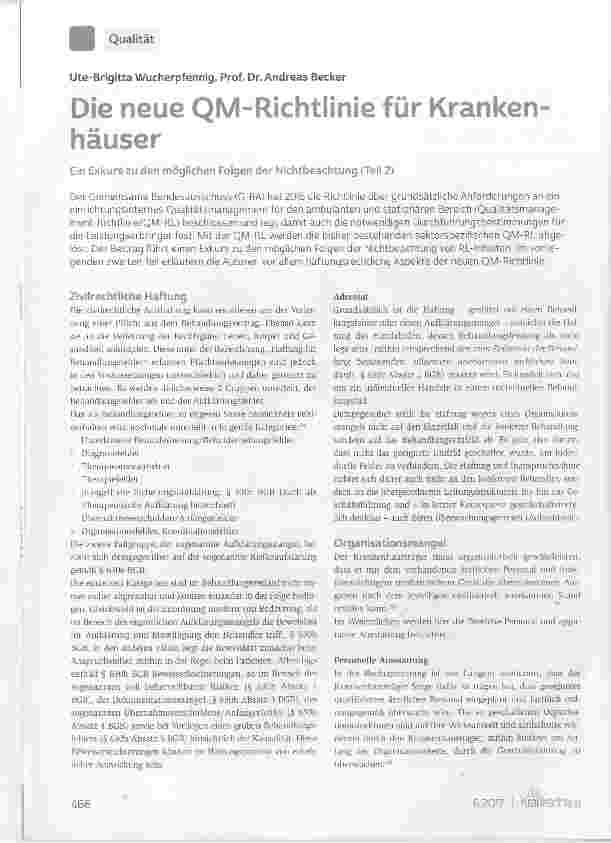 Vorschauseite 1: Die neue QM-Richtlinie für Krankenhäuser