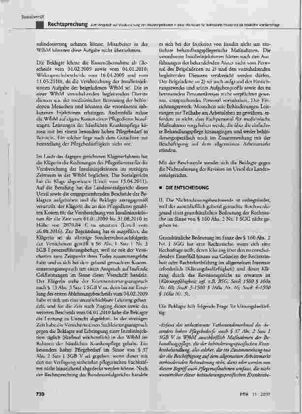 Vorschauseite 2: Zum Anspruch auf Verabreichung von Insulininjektionen in einer Werkstatt für behinderte Menschen als häusliche Krankenpflege