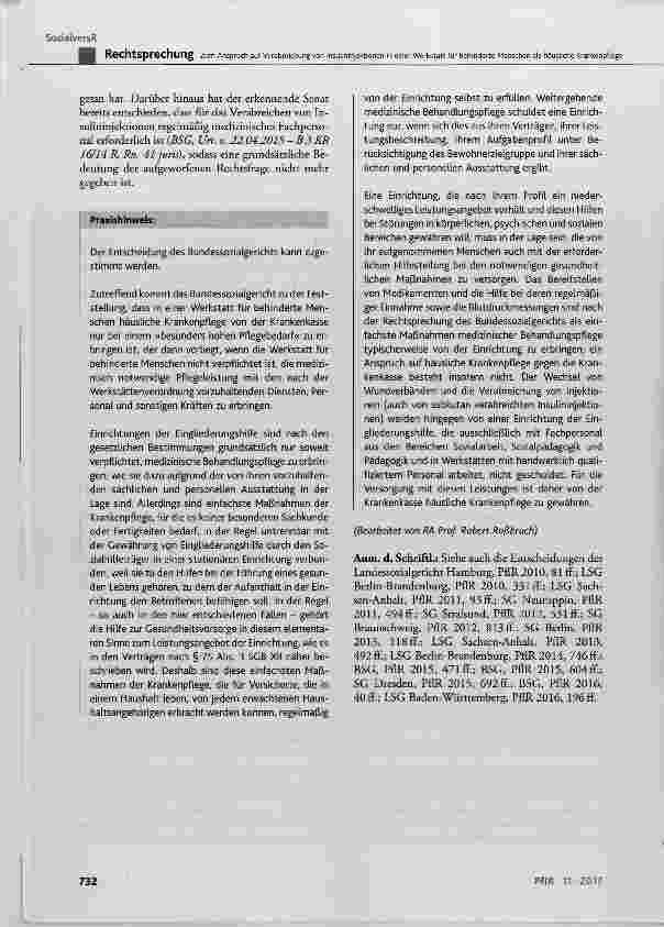 Vorschauseite 4: Zum Anspruch auf Verabreichung von Insulininjektionen in einer Werkstatt für behinderte Menschen als häusliche Krankenpflege