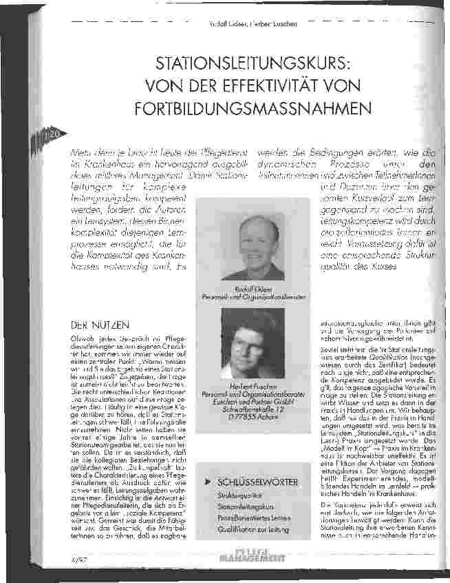 Vorschauseite 1: Stationsleitungskurs: Von der Effektivität von Fortbildungsmaßnahmen