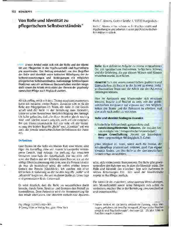 Vorschauseite 1: Von Rolle und Identität zu pflegerischen Selbstverständnis