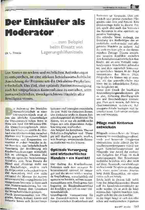 Vorschauseite 1: Der Einkäufer als Moderator ... zum Beispiel beim Einsatz von Lagerungshilfsmitteln