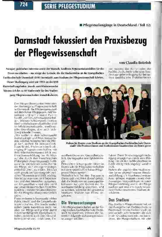 Vorschauseite 1: Pflegestudiengänge in Deutschland / Teil 12: Darmstadt fokussiert den Praxisbezug der Pflegewissenschaft