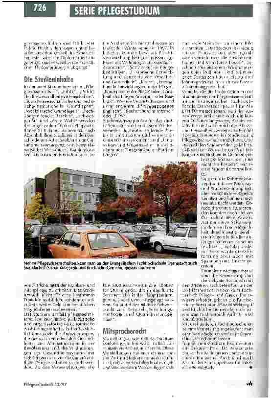 Vorschauseite 3: Pflegestudiengänge in Deutschland / Teil 12: Darmstadt fokussiert den Praxisbezug der Pflegewissenschaft