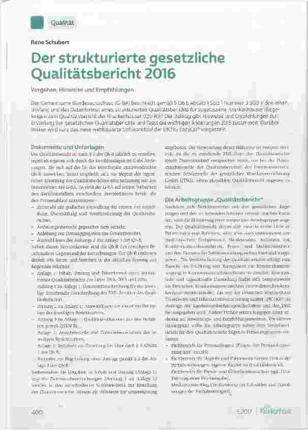Vorschauseite 1: Der strukturierte gesetzliche Qualitätsbericht 2016