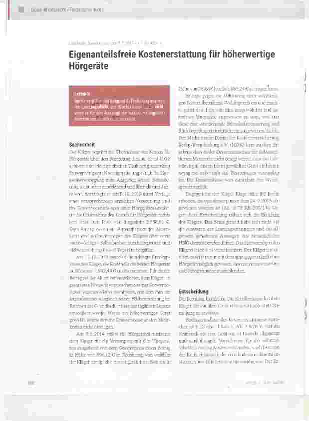 Vorschauseite 1: Eigenanteilsfreie Kostenerstattung für höherwertige Hörgeräte