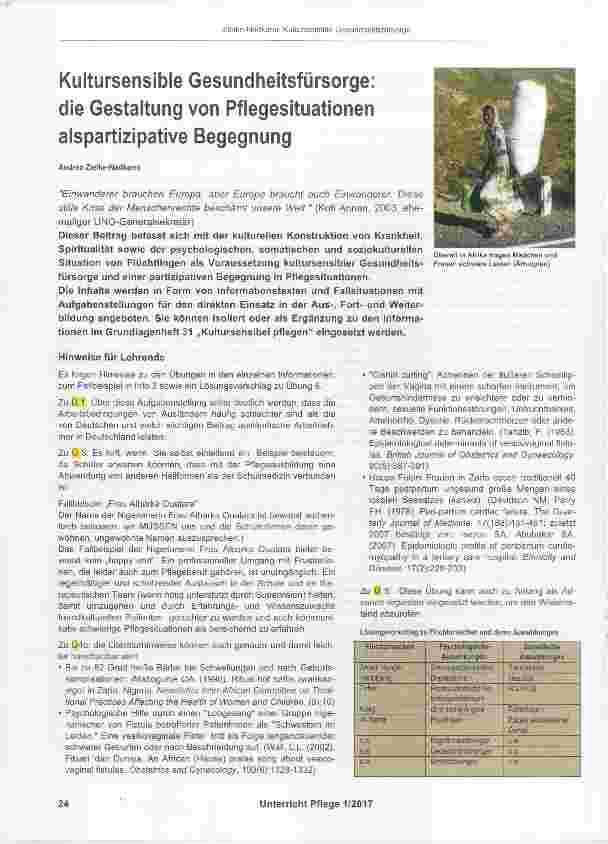 Vorschauseite 1: Kultursensible Gesundheitsfürsorge: die Gestaltung von Pflegesituationen alspartizipative Begegnung