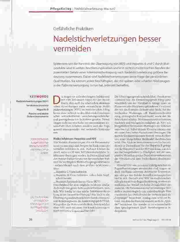 Vorschauseite 1: Gefährliche Praktiken Nadelstichverletzungen besser vermeiden