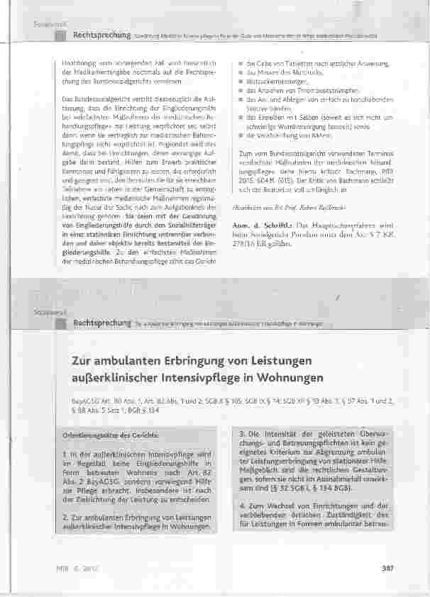 Vorschauseite 1: Zur ambulanten Erbringung von Leistungen auflerklinischer Intensivpflege in Wohnungen