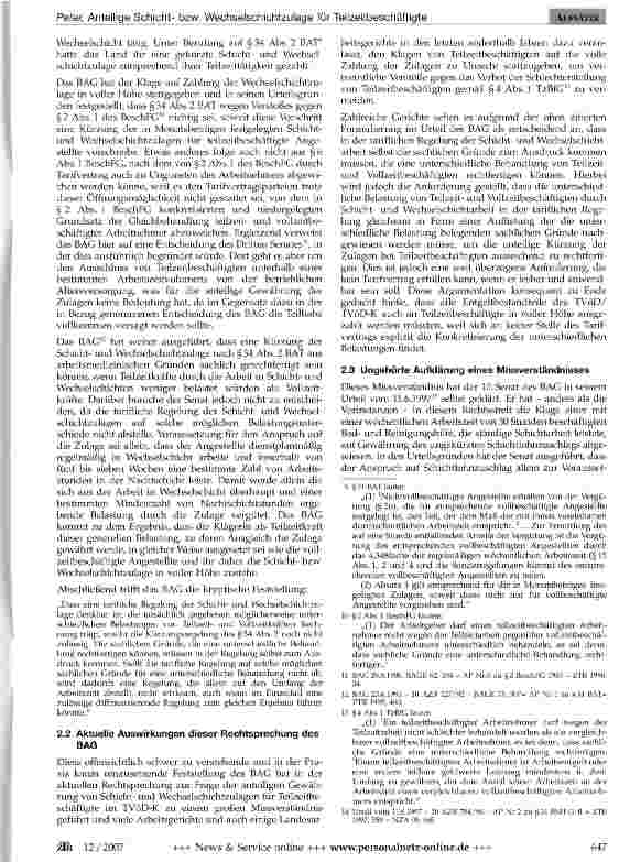 Vorschauseite 2: Anteilige Schichtbzw. Wechselschichtzulage für Teilzeitbeschäftigte