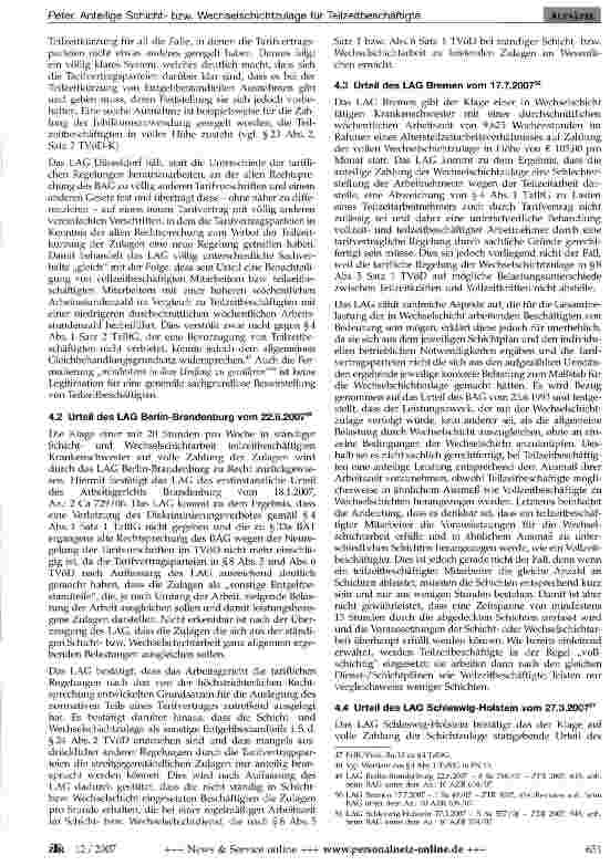 Vorschauseite 6: Anteilige Schichtbzw. Wechselschichtzulage für Teilzeitbeschäftigte