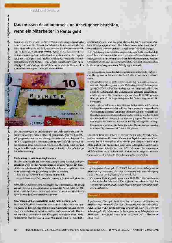 Vorschauseite 1: Das müssen Arbeitnehmer und Arbeitgeber beachten, wenn ein Mitarbeiter in Rente geht