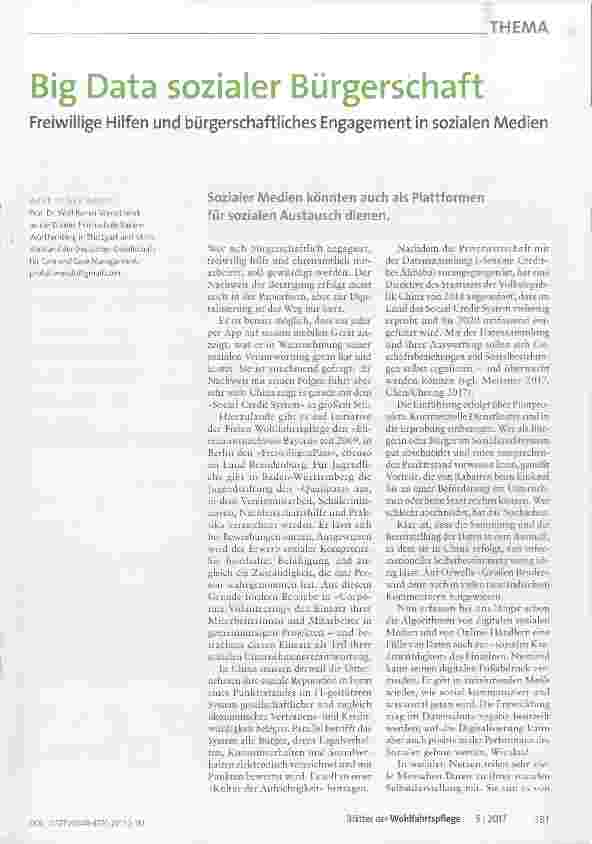 Vorschauseite 1: Big Data sozialer Bürgerschaft Freiwillige Hilfen und bürgerschaftliches Engagement in sozialen Medien