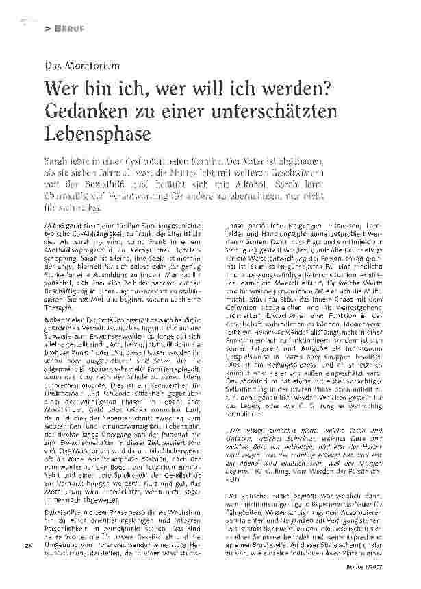 Vorschauseite 1: Wer bin ich, wer will ich werden? Gedanken zu einer unterschätzten Lebensphase